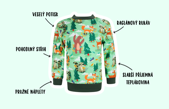 Dětská mikina Zelený les se zvířátky
